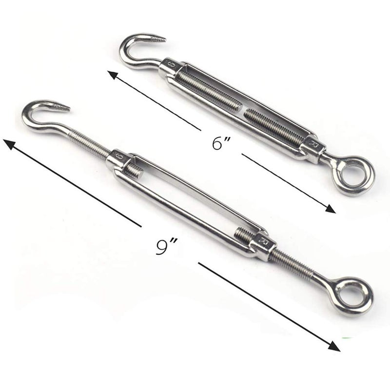 LISHINE 10 Pack M6 Turnbuckle Hook and Eye Stainless Steel Turnbuckle Wire Rope Tension Adjustable, Heavy Duty Turnbuckle Tension Hook for Wire Cable, Clothesline - Image 2